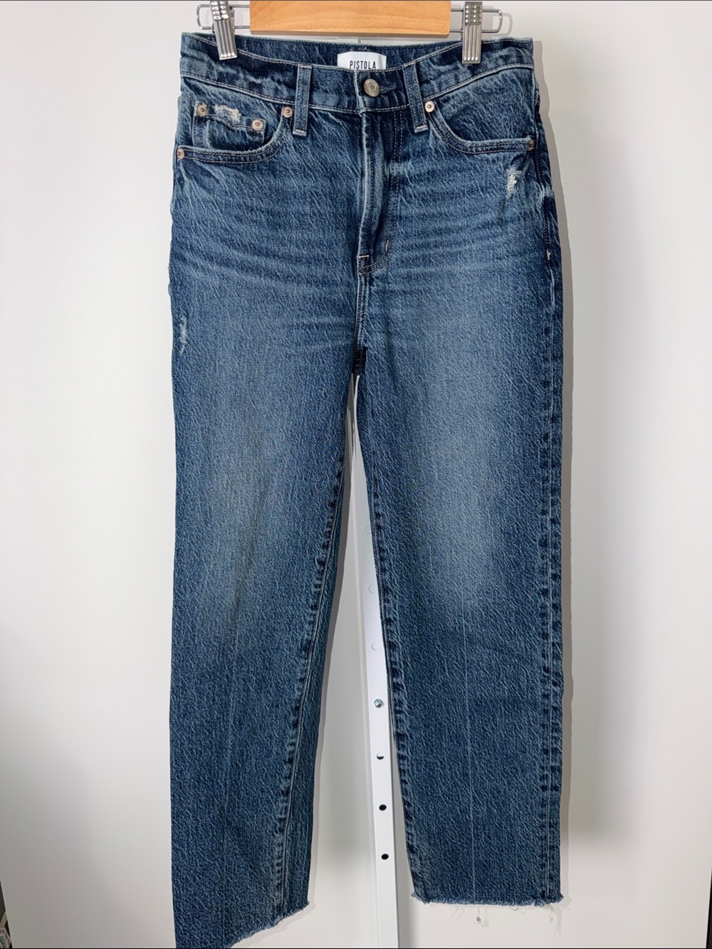 pistola Distressed Straight-Leg Jeans in Dark Blue Wash